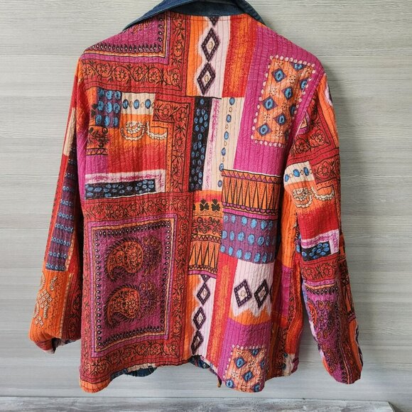 Flashback Art to Wear REVERSIBLE Colorful Floral Festival Jacket Boho Patchwork - Picture 14 of 16
